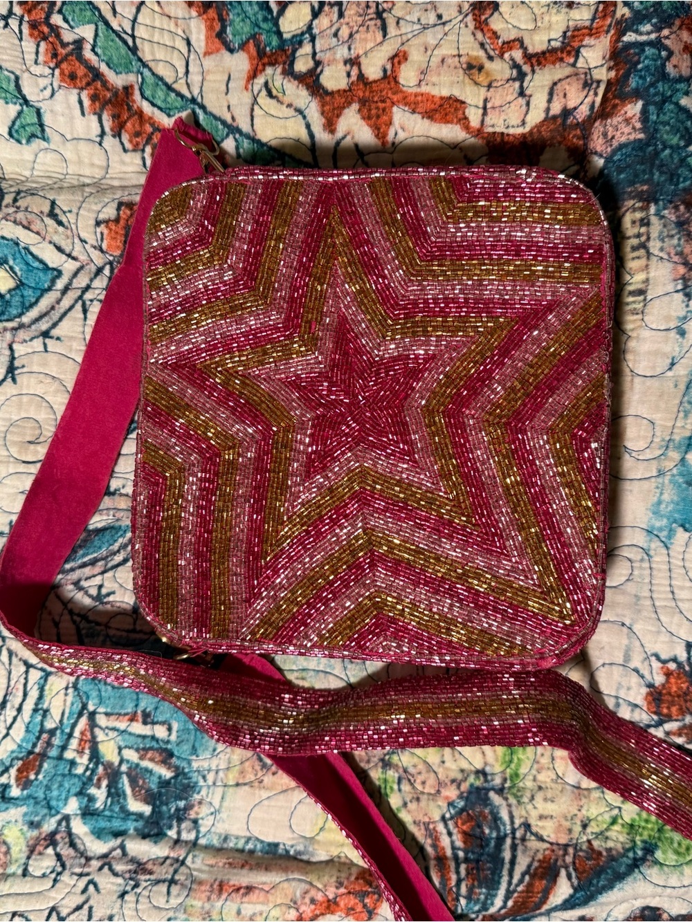 Altard State Beaded Star Crossbody Bag in Fuchsia and Gold